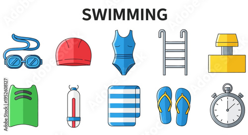 Swimming pool icons and accessories collection.