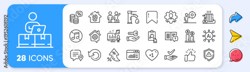 Teamwork, Tap water and Radiator line icons. Interest rate, AI generate, Inflation icons. Pack of Work home, Chat bubble, Dermatologically tested icon. Vector