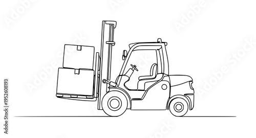 A minimalist line art illustration of a forklift with boxes
