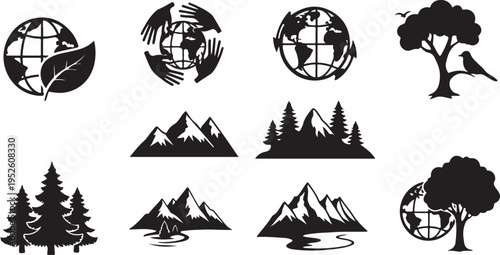 Set of 10 eco friendly icons vector isolated on Transparent Background