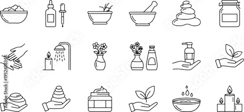 Set of 20 spa and wellness icons vector isolated on Transparent Background