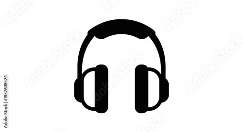 Black headphones silhouette icon for music, audio, podcast, and sound listening concept on white background