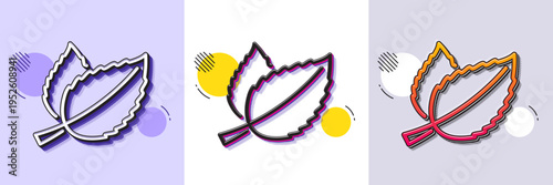 Mint leaves line icon. Halftone dotted pattern. Gradient icon with grain shadow. Herbal leaf sign. Tea with Mentha symbol. Line mint leaves icon. Various designs. Vector