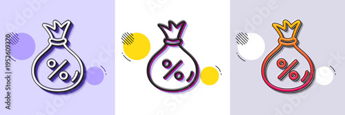 Loan line icon. Halftone dotted pattern. Gradient icon with grain shadow. Money bag sign. Credit percentage symbol. Line loan icon. Various designs. Vector