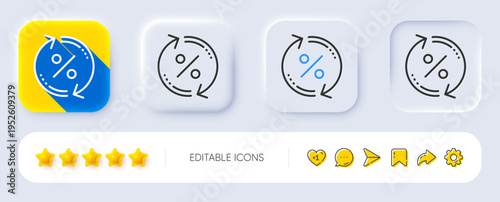 Loan percent update line icon. Neumorphic, Flat shadow, 3d buttons. Discount sign. Credit percentage rate symbol. Line loan percent icon. Social media icons. Vector