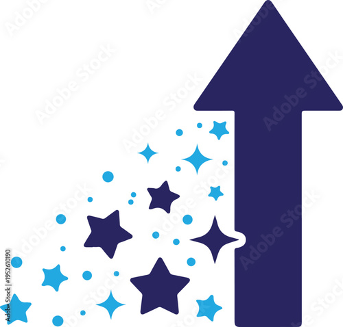Silhouette of upward arrow with stars isolated on transparent background