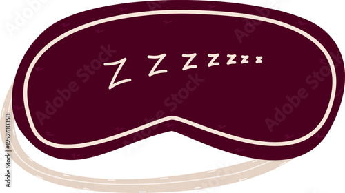 Dark purple sleep mask with "Zzz" lettering and white border. Vector eye cover for deep sleep, meditation, and rest. Minimalist nighttime accessory for travel and insomnia relief.