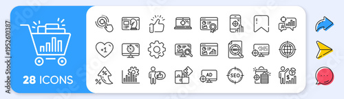 Seo line icons. Interest rate, AI generate, Inflation icons. Set of Increase sales, Business Ad strategy and Website optimization icons. Puzzle, Web seo timer and Analytics increase graph. Vector