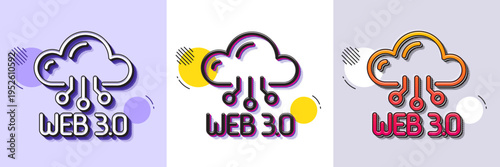Web3 line icon. Halftone dotted pattern. Gradient icon with grain shadow. Web 3.0 internet technology sign. Decentralized system symbol. Line web3 icon. Various designs. Vector