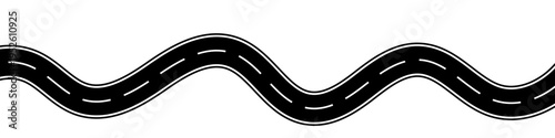 Horizontal asphalt road template. Winding road vector illustration. Seamless highway marking Isolated on background.  