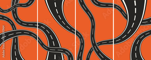 Future lines in 3D perspective vector abstract background, black and yellow linear composition, road to horizon and sky concept, optical illusion op art. 