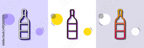 Wine bottle line icon. Halftone dotted pattern. Gradient icon with grain shadow. Merlot or Cabernet Sauvignon sign. Line wine bottle icon. Various designs. Vector