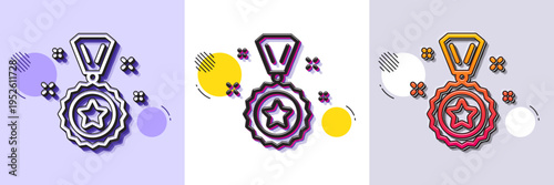 Winner reward line icon. Halftone dotted pattern. Gradient icon with grain shadow. Award medal sign. Best achievement symbol. Line winner reward icon. Various designs. Vector