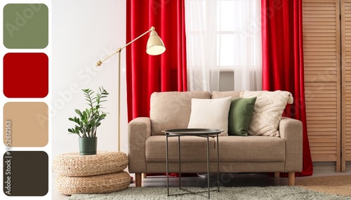Stylish sofa, floor lamp an...
