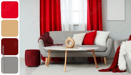 Comfortable grey sofa and t...