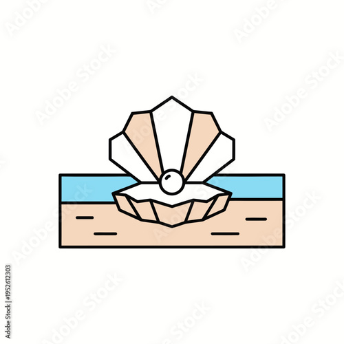 Oyster Shell with Pearl on Beach Icon