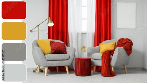 Comfortable grey armchairs ...