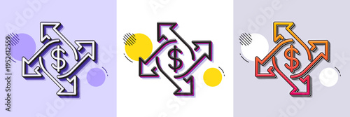 Payment exchange line icon. Halftone dotted pattern. Gradient icon with grain shadow. Dollar sign. Finance transfer symbol. Line payment exchange icon. Various designs. Vector