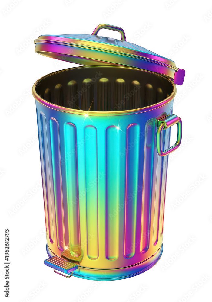 Fototapeta premium A shiny metallic trash can with its lid open