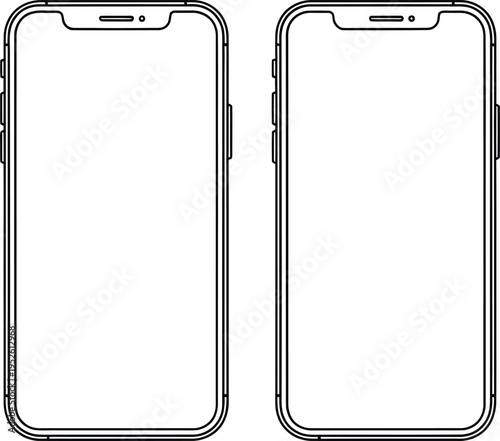 Technical drawing of two smartphone outlines side by side