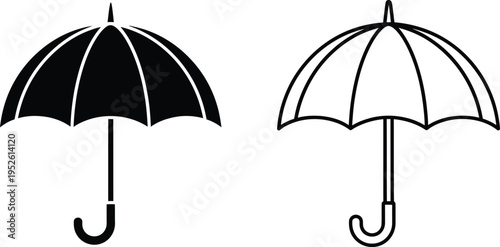 Umbrella Black And White Icon Vector Set Vector