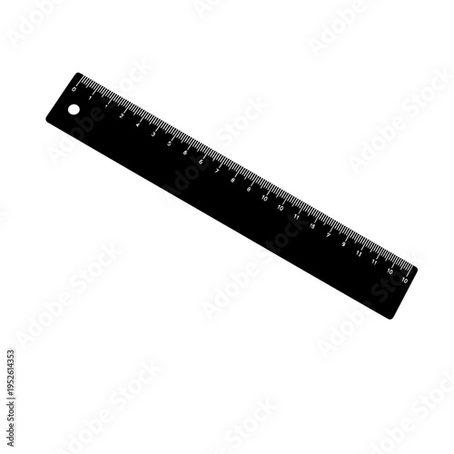 Black plastic school ruler tool.
