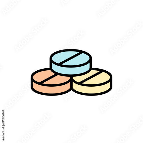 Colorful Stacked Pills Medicine Healthcare Flat Outline Icon