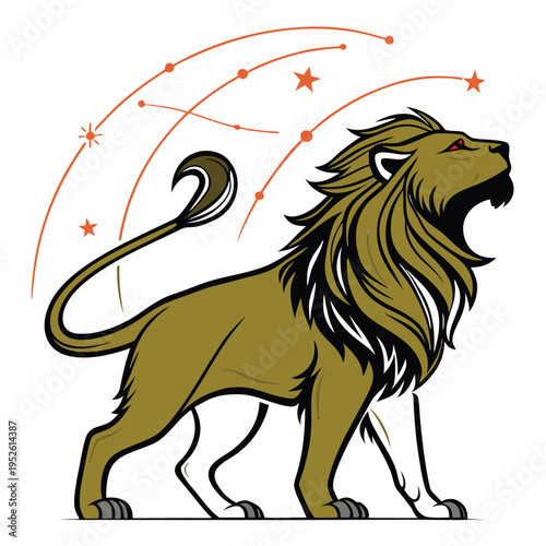 Vector illustration of lion with zodiac constellation