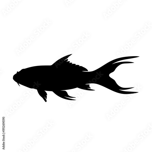 Black silhouette of a fish swimming.