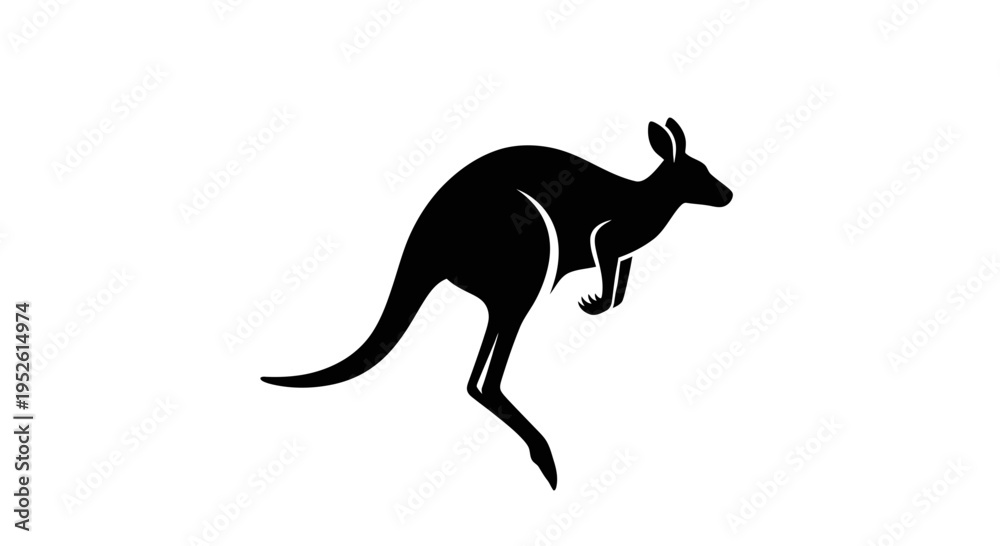 Fototapeta premium Black silhouette of a kangaroo jumping.