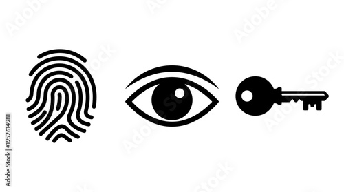 Security Icons Fingerprint, Eye, and Key