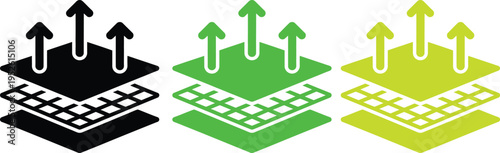Illustration of layered structures with upward arrows indicating data flow or growth stages