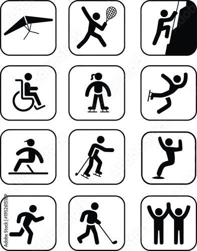 Icons representing various sports and physical activities for accessibility and inclusivity
