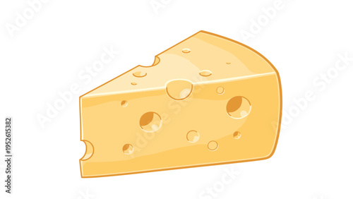 Large triangular slice of yellow swiss cheese with various sized holes, depicted in a clean vector illustration style on a white background.