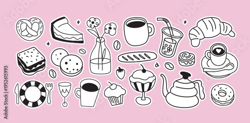 coffee and breakfast items flat lay vector illustration with kitchen utensils