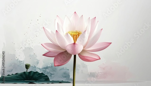 Close-up of a blooming lotus flower against a watercolor-style background