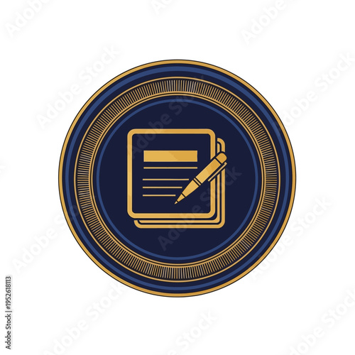 A vector illustration of an Art Deco checkbook icon featuring geometric elegance in black and silver chrome on a clean professional background.