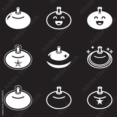 Retro Whoopee Cushion Prank Icons with Funny Faces and Stars - Vector Art