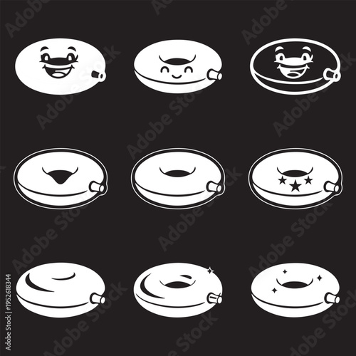 Whoopee Cushion Prank Icon Set - Retro Gag Joke Vector Illustration