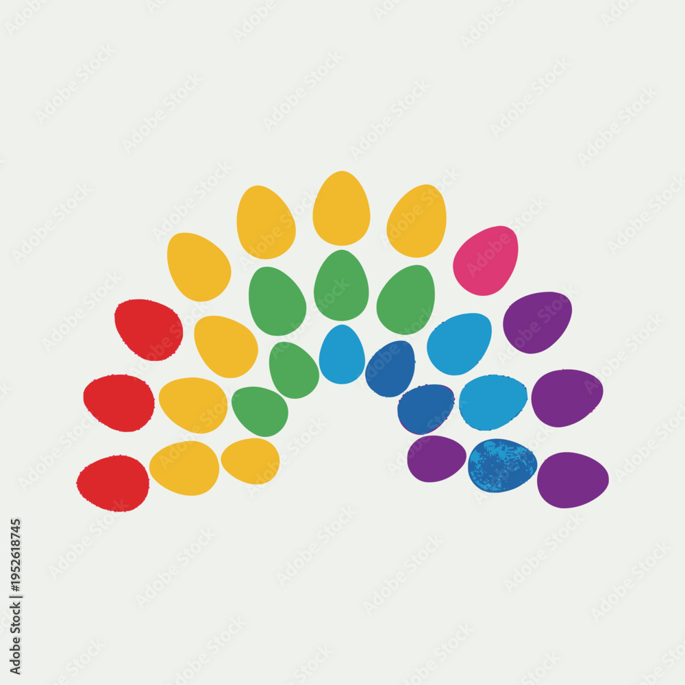 Fototapeta premium Colorful Easter Eggs Arranged in a Rainbow Arc Shape.