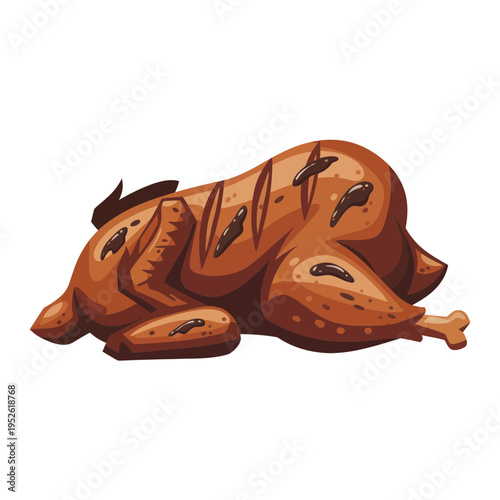 Delicious Grilled Whole Chicken Dinner Vector Illustration