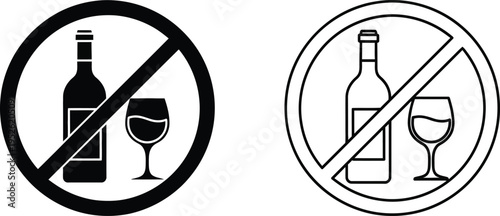 No Alcohol Wine Glass Forbidden Prohibition Icon Vector
