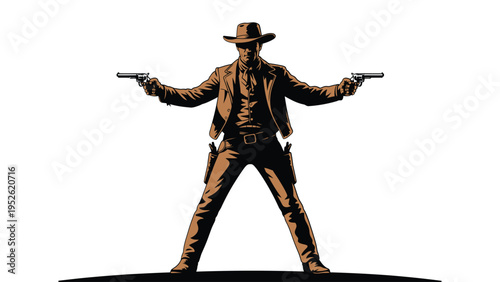 Western Cowboy Gunslinger Silhouette with Dual Pistols
