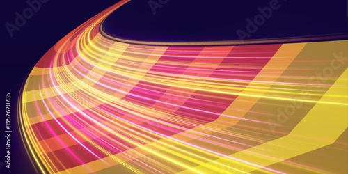 Bright rainbow light trail with glowing edges, flowing motion and smooth transitions vector