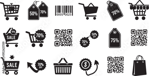 Set of 20 e-commerce icons vector isolated on Transparent Background