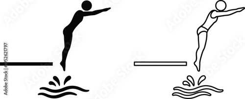 Diving Swimmer Icon Set Vector