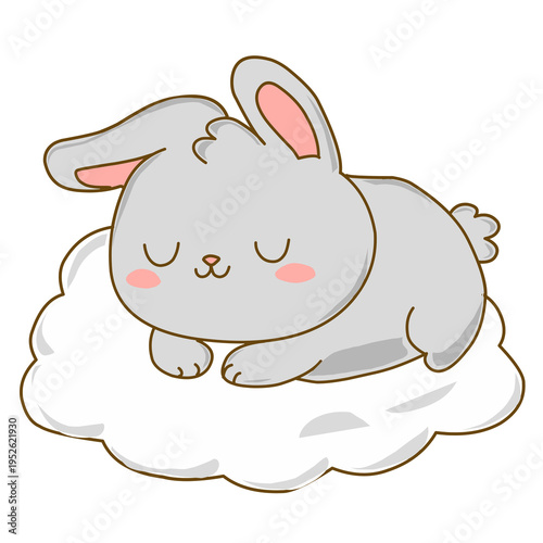 Cute rabbit sticker sleeping on a cloud