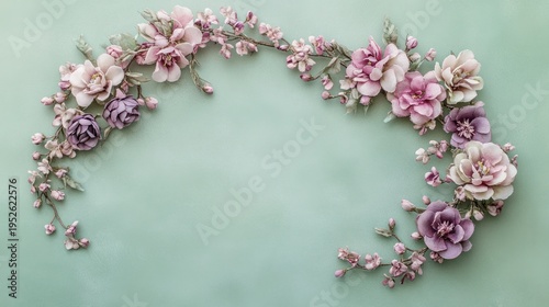 Delicate floral frame on mint background