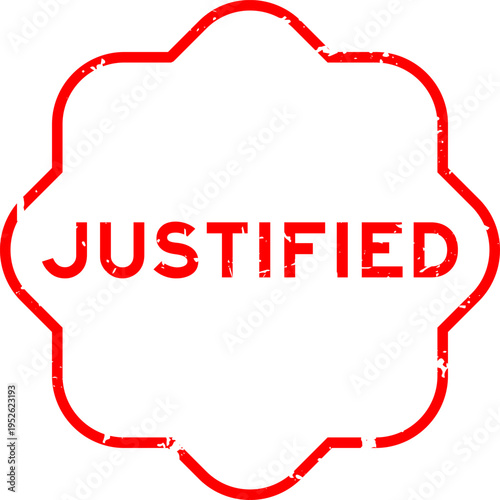 Grunge red justified word square seal stamp on white background