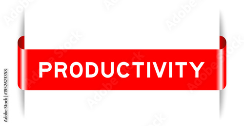 Red color inserted label banner with word productivity on white background